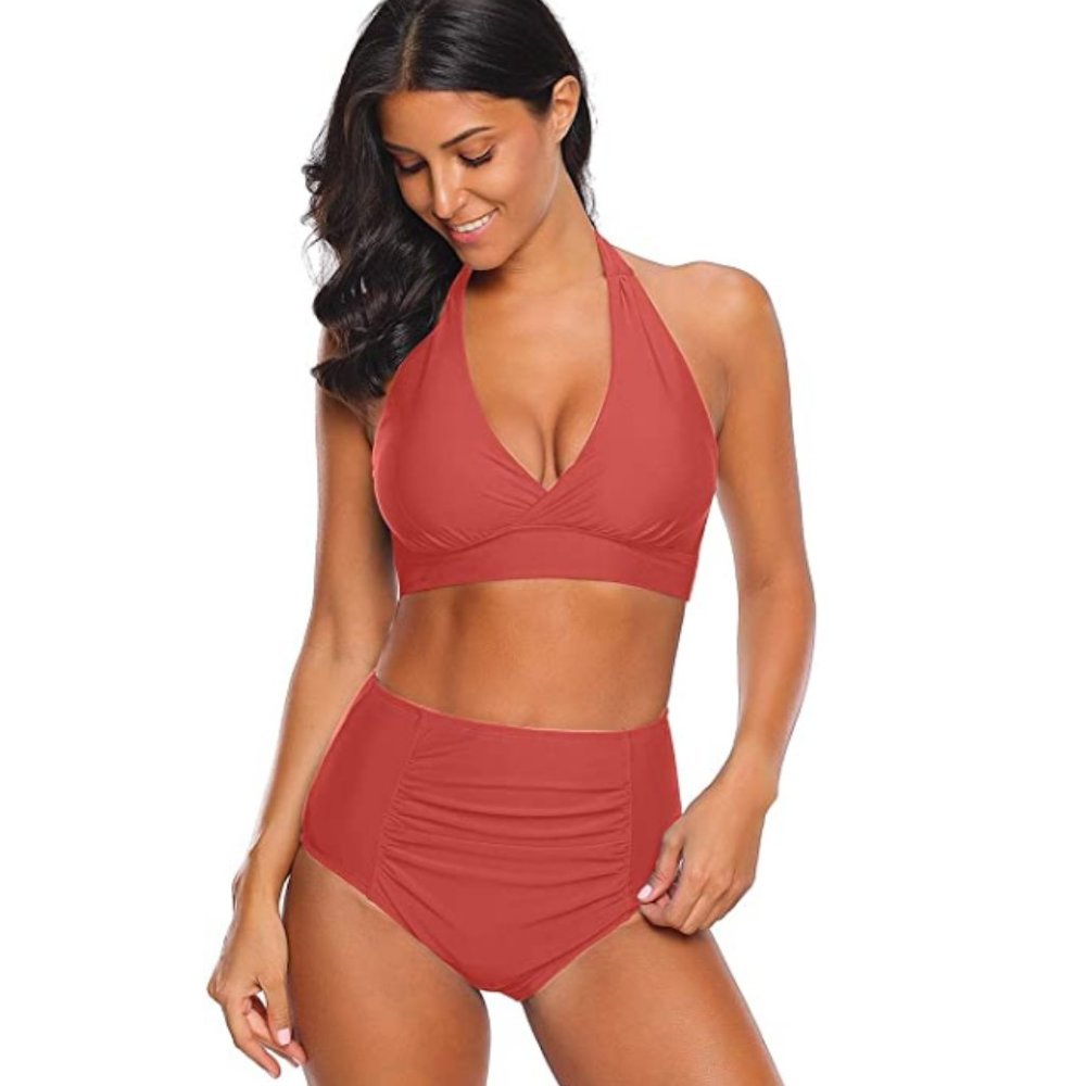 Super Classy High Waist Ruched Two Piece Bikini - Picture 1 of 4